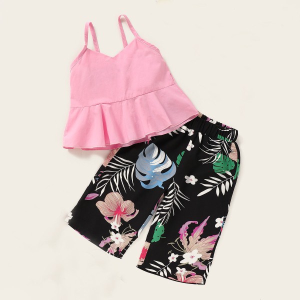 Summer cute baby kids girls set floral pattern lit...