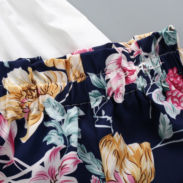 Youkan Fashion Little girl suit with white sleeveless shirt fancy bows tiny floral shorts 