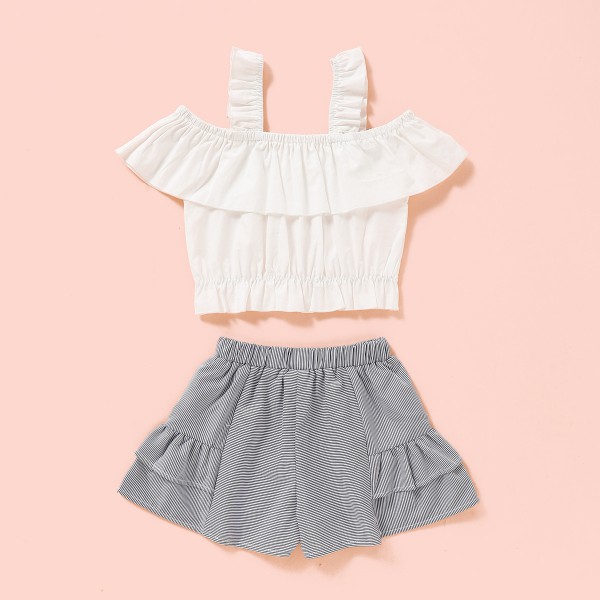 New summer girl suit white sling top striped short...