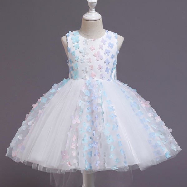 Youkan Fashion 1-5y Girl Princess Clothing Kids Dress Lace Embroidery 3D flower with mesh Party Princess Dress