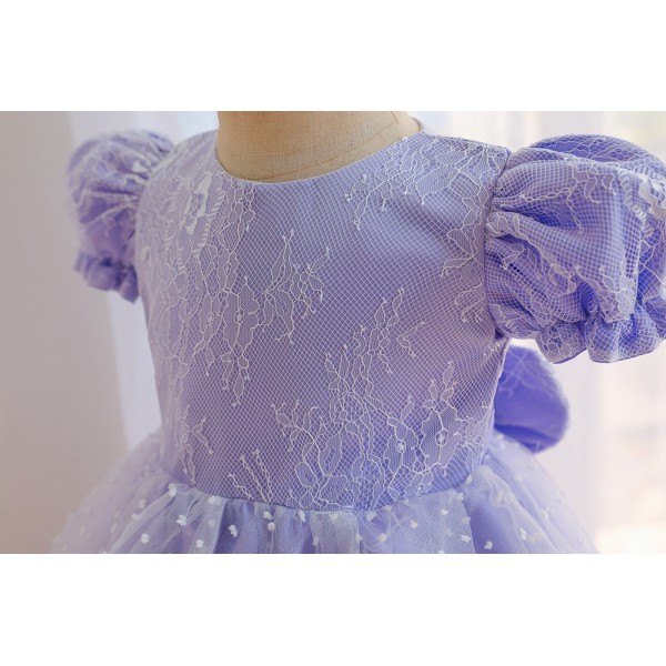 Youkan fashion's new baby girl Mesh lace dress with big bow on back fluffy skirt