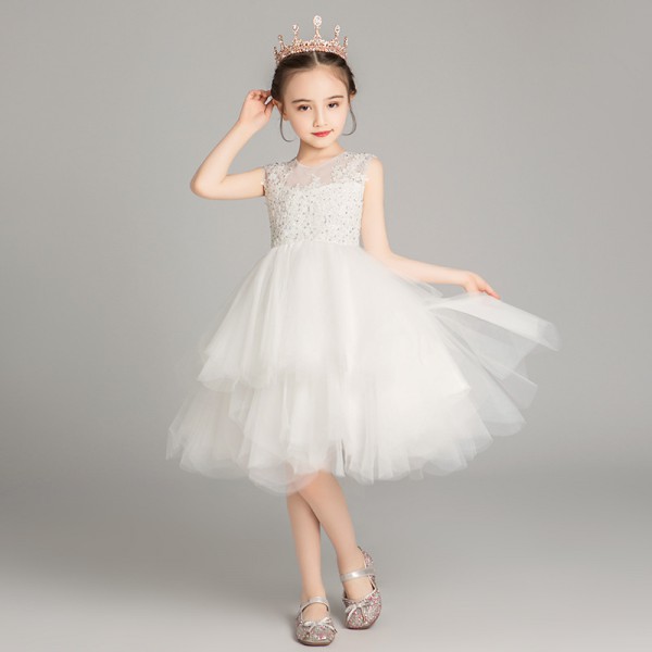 Youkan Fashion catwalk wedding dress children's wedding dress small host piano performance dress over 8years 140cm princess skirt girl fluffy flower children's skirt