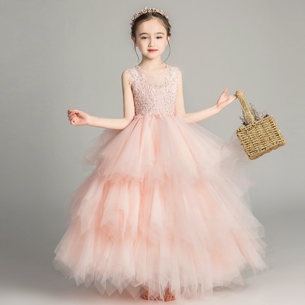 Youkan Fashion catwalk wedding dress children's wedding dress small host piano performance dress over 8years 140cm princess skirt girl fluffy flower children's skirt
