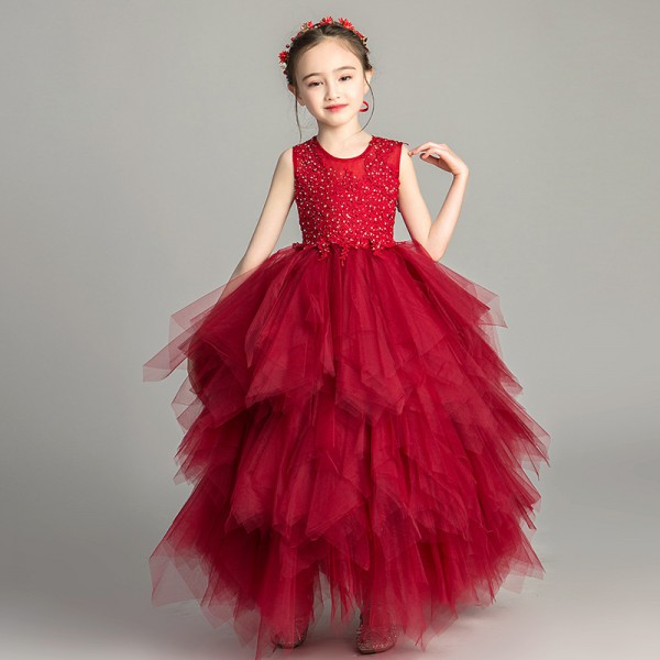 Youkan Fashion catwalk wedding dress children's wedding dress small host piano performance dress over 8years 140cm princess skirt girl fluffy flower children's skirt