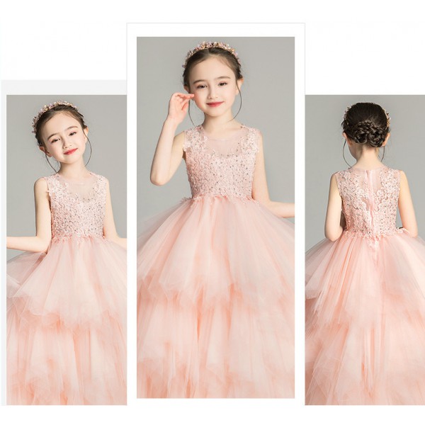 Youkan Fashion catwalk wedding dress children's wedding dress small host piano performance dress over 8years 140cm princess skirt girl fluffy flower children's skirt