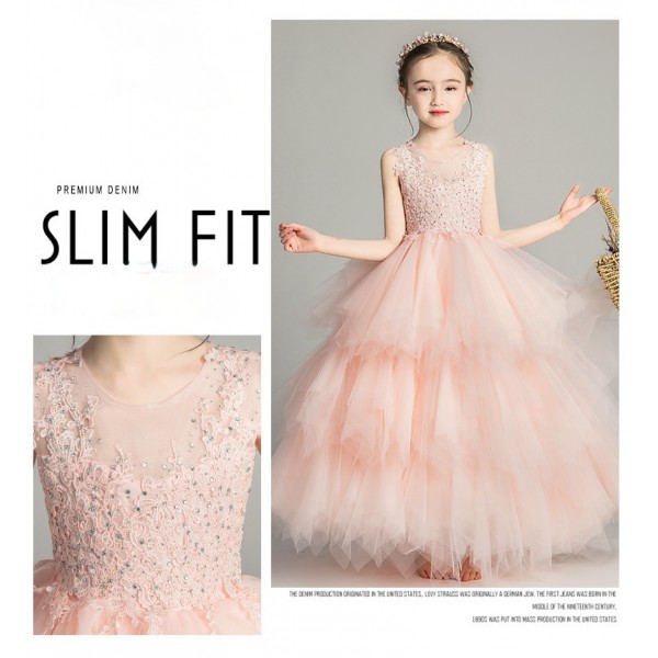 Youkan Fashion catwalk wedding dress children's wedding dress small host piano performance dress over 8years 140cm princess skirt girl fluffy flower children's skirt