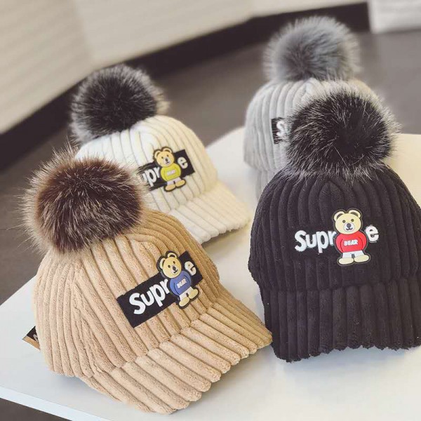 Baseball Cap Children winter Hat with fur ball For...