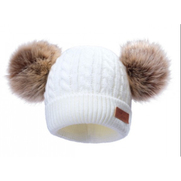 Lovely Warm Winter Unisex Child Kids Knit Beanie Hats for with Two Double Pom Pom 