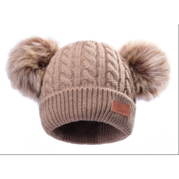 Lovely Warm Winter Unisex Child Kids Knit Beanie Hats for with Two Double Pom Pom 