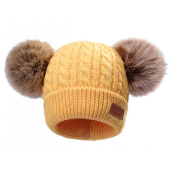 Lovely Warm Winter Unisex Child Kids Knit Beanie Hats for with Two Double Pom Pom 