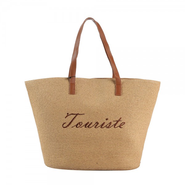 The new style matches one shoulder beach bag set factory processing women fashion straw hat