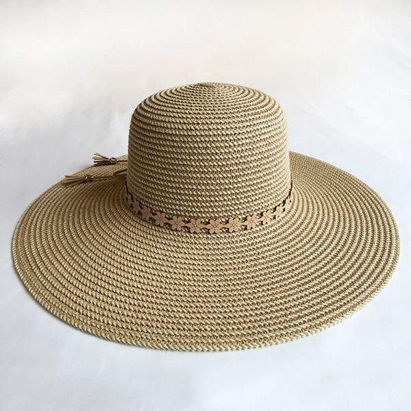 Summer new elegant versatile wide eaves dome braid straw hat basin hat window shopping sunshade hat ladies beach hat 