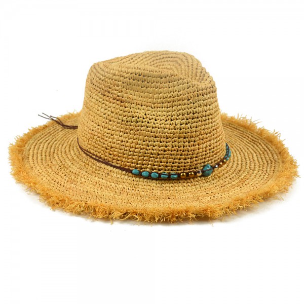 Summer beach 100% Lafite hat High quality crochet Lady lafite top hat sunscreen fur rim sun hat