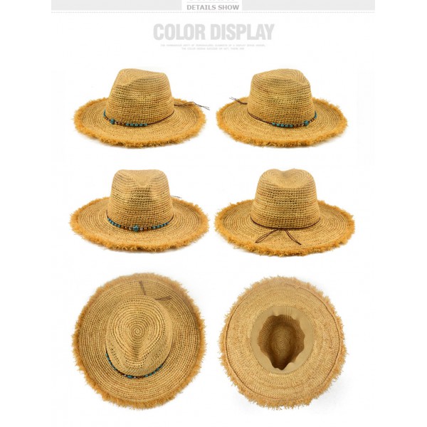 Summer beach 100% Lafite hat High quality crochet Lady lafite top hat sunscreen fur rim sun hat