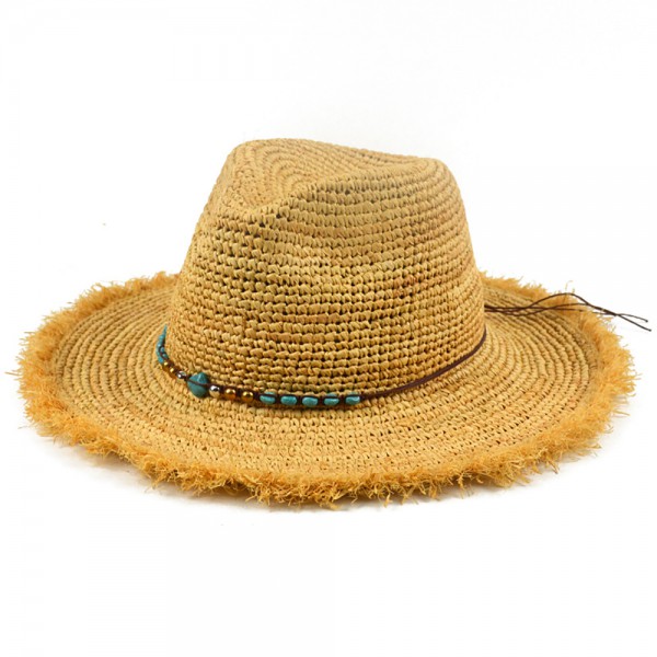 Summer beach 100% Lafite hat High quality crochet Lady lafite top hat sunscreen fur rim sun hat
