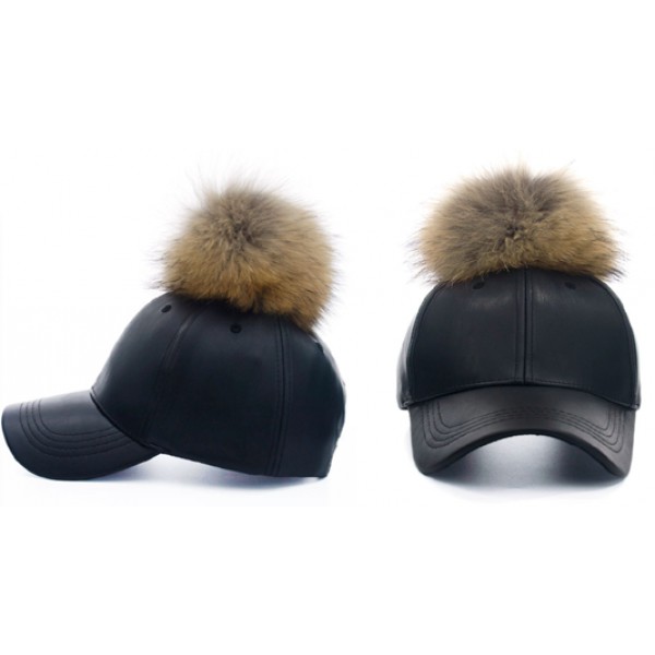 Wholesale Colors Winter Leather Pom Baseball Cap W...