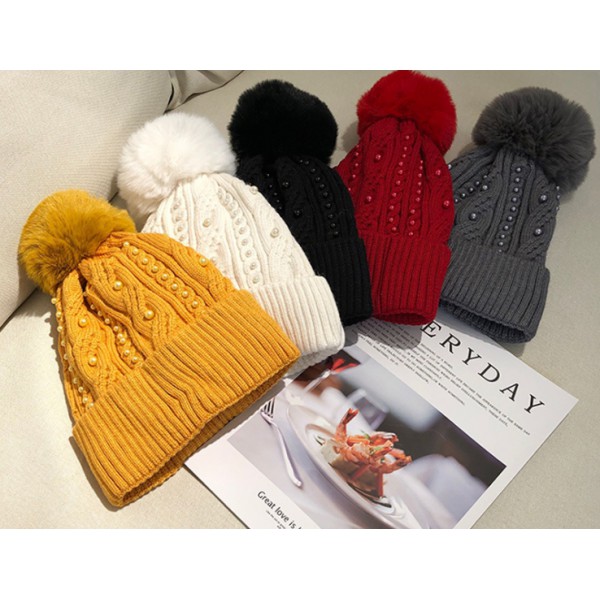 Stock Hot Sale Thick Custom Woman Winter Hats Starhope Red Knit Beanies With Fur Pompom 