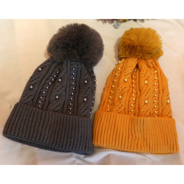 Stock Hot Sale Thick Custom Woman Winter Hats Starhope Red Knit Beanies With Fur Pompom 