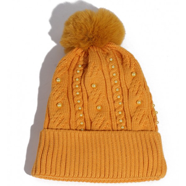 Stock Hot Sale Thick Custom Woman Winter Hats Starhope Red Knit Beanies With Fur Pompom 