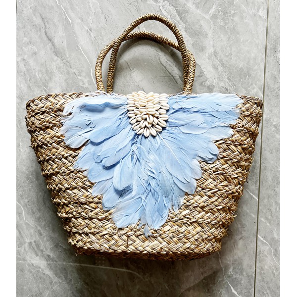 Paper Straw Handbag + Feather Shell Bags 